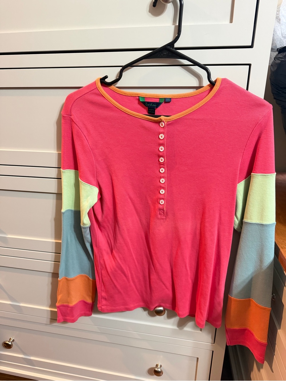 🌈 BODEN Color Block Long Sleeve Henley Top | Women’s Size 14 🌈